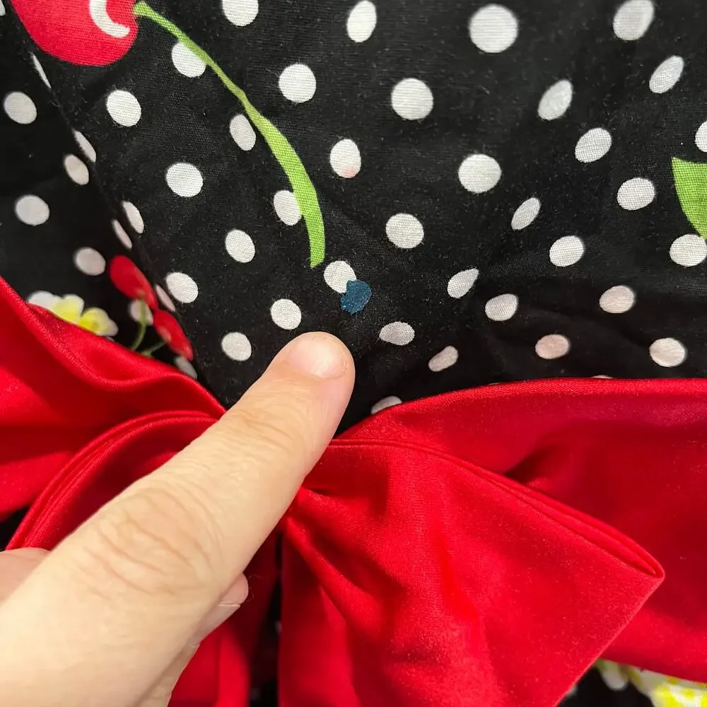 Ashley Ann Black Red Polka Bow Full Skirt Dress Cherry Fruit Flowers Girls 5